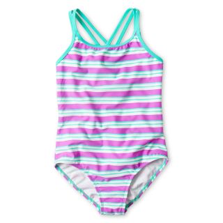 BREAKING WAVES One Piece Striped Swimsuit Girls 7 16 and Plus, Multi Stripe,