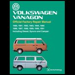 Volkswagen Vanagon Official Factory Repair Manual  Including Diesel, Syncro, and Camper 1980, 1981, 1982, 1983, 1984, 1985, 1986, 1987, 1988, 1989, 1990 1991 1980, 1981, 1982, 1983, 1984, 1985, 198