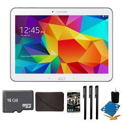 Samsung Galaxy Tab 4 White 16GB 10.1 Tablet, 16GB Card, and Case Bundle