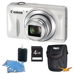 Canon PowerShot SX600 HS 16.1MP 18x Zoom 3 inch LCD White Kit