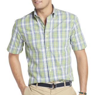 Izod Short Sleeve Large Plaid Shirt, Green, Mens