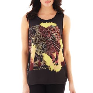I Jeans By Buffalo Print Sateen Front Tank Top, Black, Womens