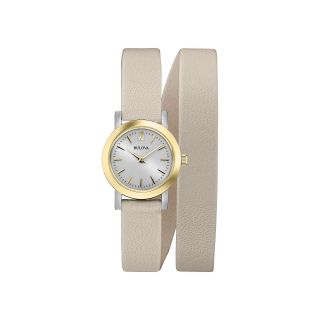 Bulova Womens Gold Tone Leather Strap Bracelet Watch