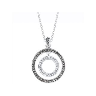 Bridge Jewelry Silver Plated Black Diamond Accent & Crystal Circle Pendant