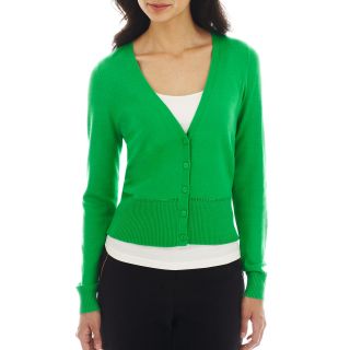 Worthington Pointelle Trim Cardigan Sweater, Green, Womens