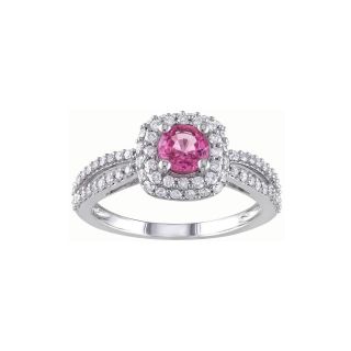 Diamond & Color Enhanced Pink Sapphire Ring, White, Womens