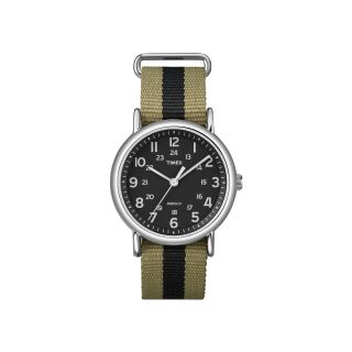 Timex Weekender Womens Silver Tone Striped Green Nylon Strap Watch, White, Mens