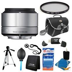Sigma 19mm F2.8 EX DN ART Silver Lens for Micro Four Thirds Filter Bundle
