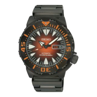 Seiko Mens Orange Dial Black Stainless Steel Dive Watch