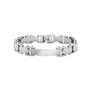Mens Stainless Steel Diamond Accent ID Bracelet