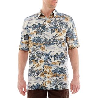 Island Shores Short Sleeve Button Front Shirt, Ivory, Mens