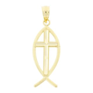 14K Gold Ichthus Fish with Cross Charm, Womens