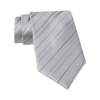 CLAIBORNE Textured Stripe Silk Tie, Silver, Mens