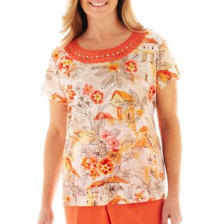 Alfred Dunner Tuscan Sunset Crochet Neck Scenic Print Knit Top, Womens