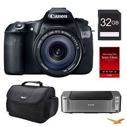 Canon EOS 60D DSLR Camera 18 135mm Lens, 32GB, Printer Bundle