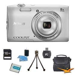 Nikon COOLPIX S3600 20.1MP 2.7 LCD Digital Camera with 720p HD Video Silver Kit