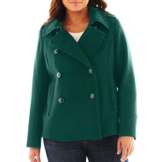 Wool Blend Pea Coat   Plus, Green, Womens