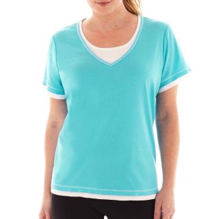 Made For Life Short Sleeve Layered Tee   Plus, Blue/White, Womens