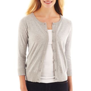 Crewneck Cardigan, Grey, Womens