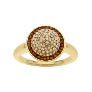 Gold Plated Sterling Silver Champagne Crystal Ring, Womens