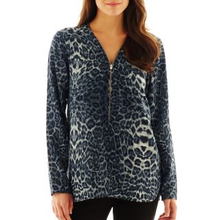 I Jeans By Buffalo Y Neck Blouse, Indigo Leopard