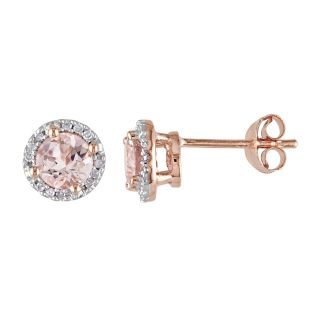 Pink Morganite & Diamond Accent Stud Earrings, Womens