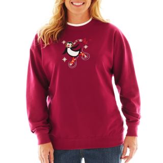 Fleece Graphic Sweatshirt, Red, Womens