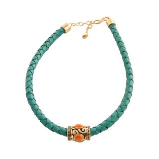 Art Smith by BARSE Coral & Aqua Leather Necklace, Womens