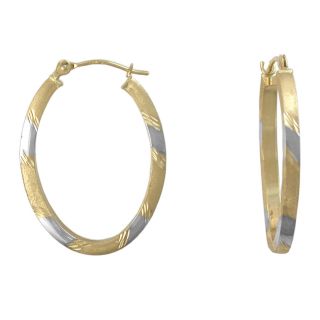 14K Gold Hoop Earrings, Two Tone Oval, Womens