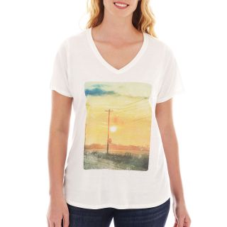 A.N.A Short Sleeve V Neck Graphic Tee   Plus, White, Womens