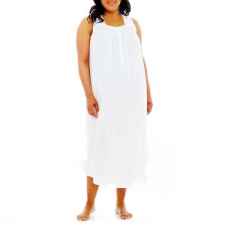 Adonna Sleeveless Cotton Nightgown   Plus, White, Womens