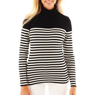 LIZ CLAIBORNE Long Sleeve Ribbed Turtleneck Sweater, Black, Womens