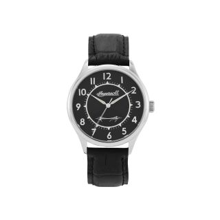 INGERSOLL Harry Clifton Mens Silver Tone Leather Strap Watch, Black