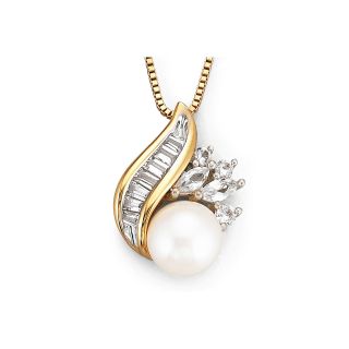 Cultured Freshwater Pearl Pendant 14K Over Sterling, Yellow, Womens