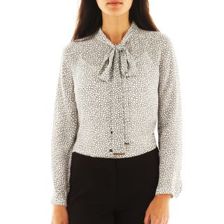 Worthington Long Sleeve Bow Blouse with Cami   Petite, Dover Print