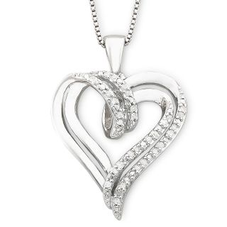 1/10 CT. T.W. Diamond Double Heart Pendant Sterling Silver, Womens
