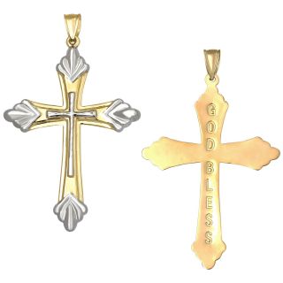 14K Gold God Bless Cross Pendant, No Color Family, Womens