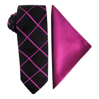 JF J.Ferrar JF J. Ferrar Grid Tie and Solid Pocket Square Set, Pink, Mens