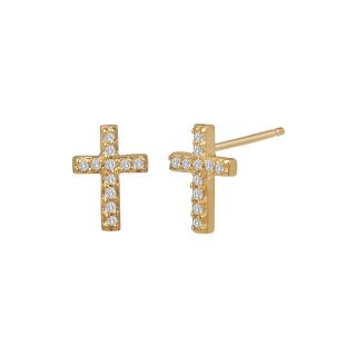 1/10 CT. T.W. Diamond 14K Yellow Gold Over Sterling Silver Mini Cross Earrings,