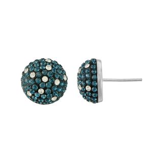 Blue & White Crystal Button Earrings, Womens
