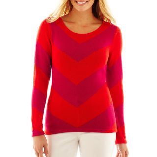LIZ CLAIBORNE Long Sleeve Chevron Intarsia Sweater, Fiesta Rose Multi, Womens