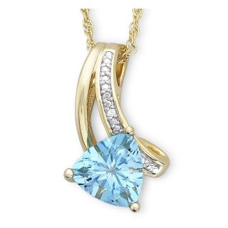 Trillion Cut Blue Topaz Pendant With Diamond Accents, Womens