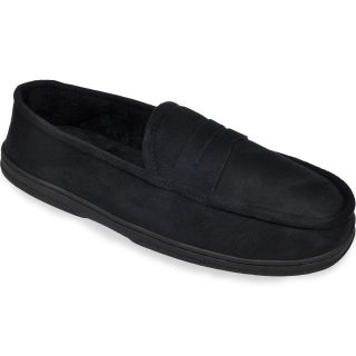 Stafford Microsuede Penny Loafer Slippers, Black, Mens