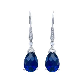 Sterling Silver Lab Created Blue Sapphire Drop Earrings, Womens