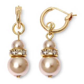 Vieste Gold Tone Pearlized Glass Bead Hoop Earrings, Brown