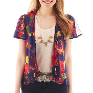 Spoiled Print Chiffon Cardigan with Racerback Tank and Necklace, Navy