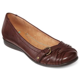 Yuu Gander Pleated Buckle Flats, Brown, Womens