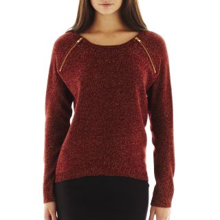 Bisou Bisou High Low Metallic Raglan Sleeve Sweater, Red, Womens