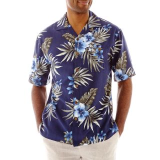 Island Shores Short Sleeve Silk Floral Shirt, Navy Hibiscus, Mens