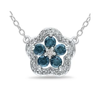 ONLINE ONLY   1/2 CT. T.W. Blue Diamond Flower Necklace, White, Womens